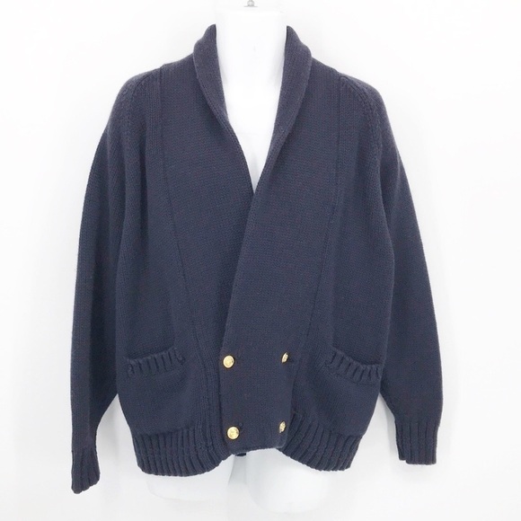 Roots Hand Loomed Wool 2 button Cardigan Navy Blue Size Medium - Picture 1 of 8